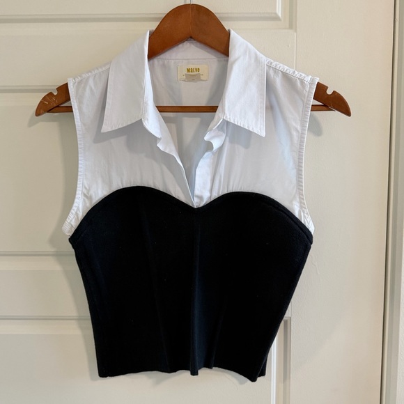 Anthropologie Tops - Anthropologie Maeve Black and White Sleeveless Blouse with Busier and Collar